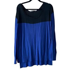 Feel the Piece Women's Boatneck Wool Cashmere Sweater Colorblock Blue Black OS